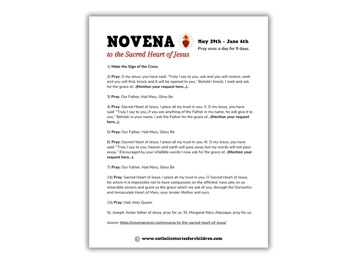 Novena to the Sacred Heart of Jesus | Instant Download | Catholic Gifts | Catholic Children's ...