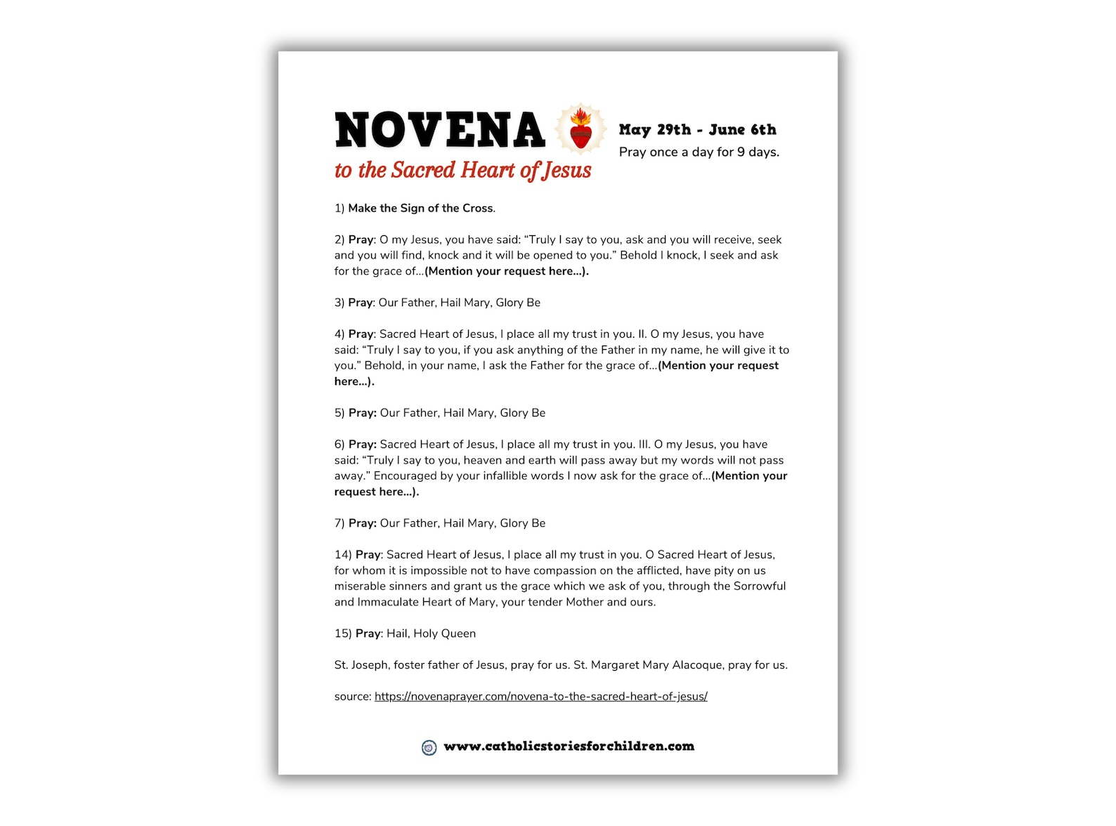 Novena to the Sacred Heart of Jesus | Instant Download | Catholic Gifts ...