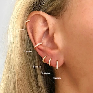 PAIR of cubic zirconia huggie earrings, Diamond huggie earrings, 2PC hoop earrings, Dainty hoop earrings, Belly Button Hoop CZ tiny Hoop image 1