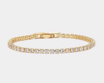 Gold Bracelet,Tennis Bracelet,Cubic Zirconia Gold Tennis Bracelet,Wedding Bracelet,Christmas gift, Bridal Jewelry, Minimalist Bracelet gift