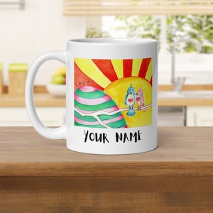 Custom Cute Love Birds Mug with Watercolor Design| Personalized Couples Mugs| Bird Lover Cup Gift | Birthday Gift | Made to Order