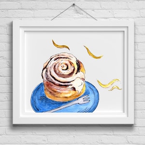 Cinnamon Roll Watercolor Digital Print | Cinnamon Bun Digital Download| Cinnabon Art Print |Cute Kitchen Food Wall Art