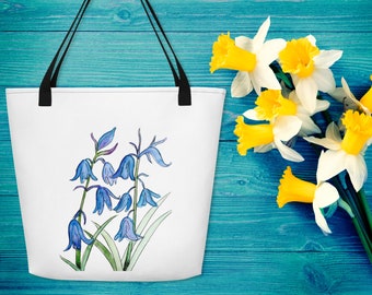 Bluebell Tote Bag with Original Watercolor Design | Spring Tote Bag | Beach Bag | Made to Order