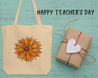 Sunflower Organic Cotton Tote bag with Original Watercolor |  Spring Wildflower Tote | Sunshine Bag| Made to Order