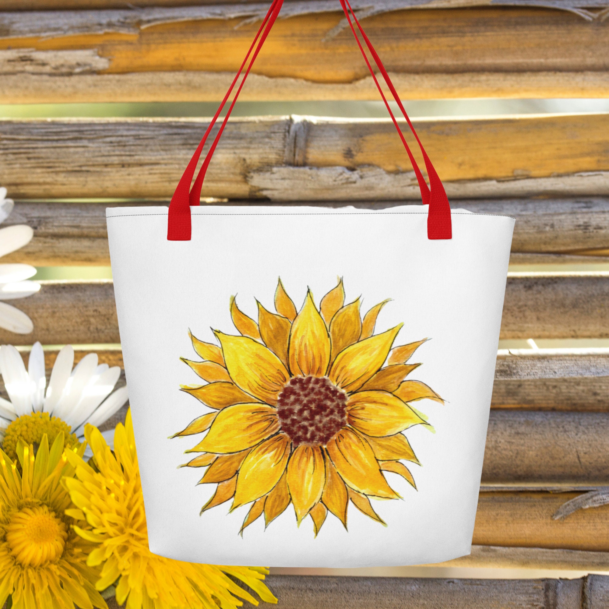 Straw Purse Hand-painted And Tie-dyed Sunflower Cotton Tote Bag