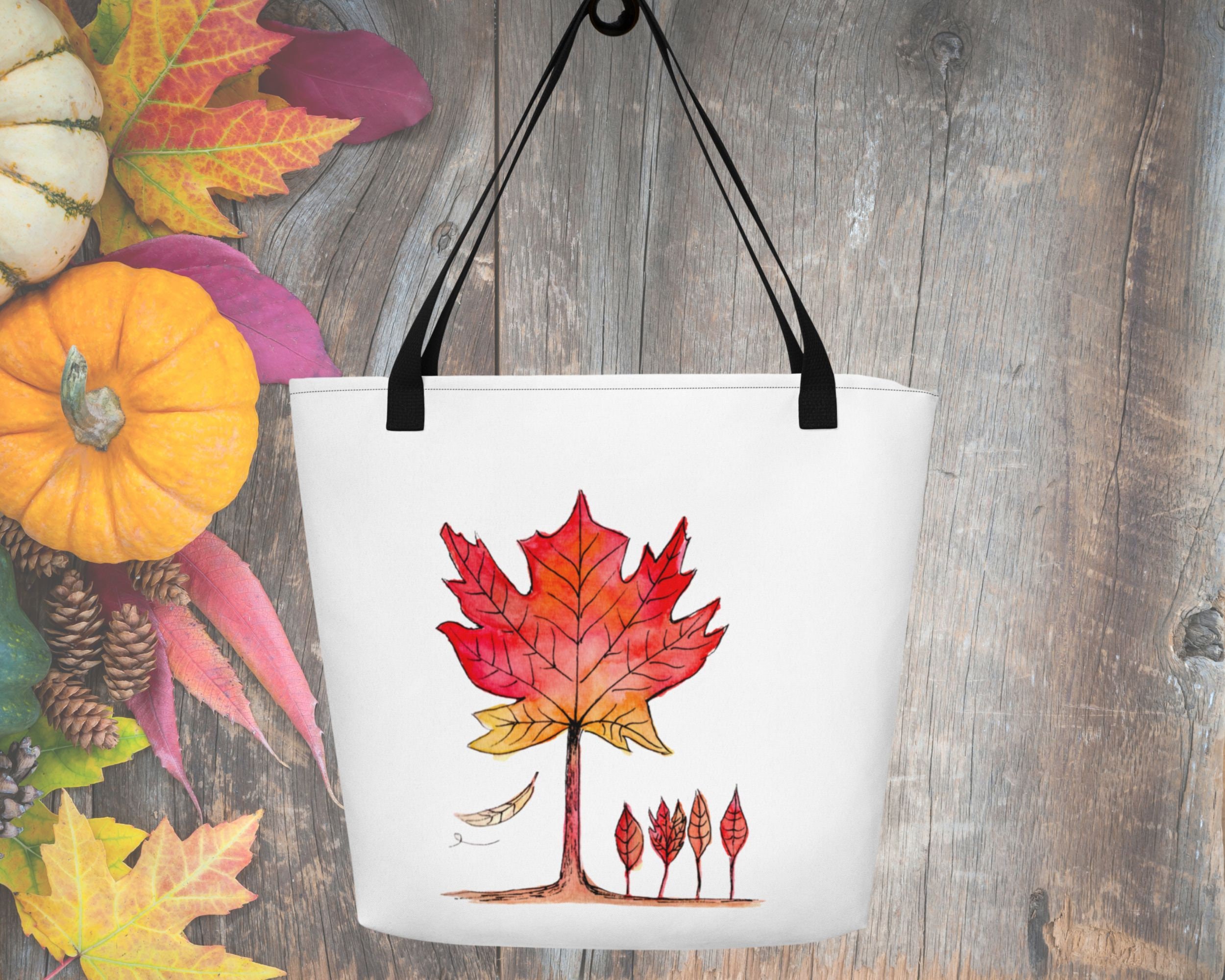 Large Maple Tree Tote Bag with Original Watercolor Design | Fall Tote Bag| Made to Order