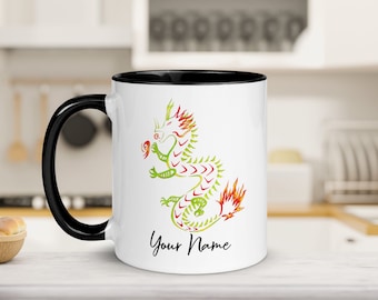 Custom Chinese Dragon Coffee Mug | Personalized Chinese Dragon Tea Mugs | Green Dragon Cup | China Adoption Gift | Made to Order