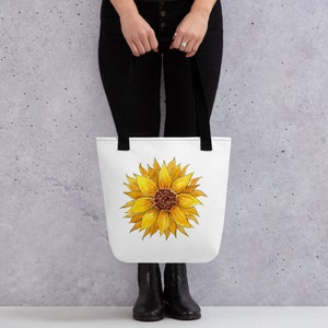 Sunflower Tote Bag with Original Watercolor Design | Spring Wildflower Tote | Sunshine Bag | Made to Order