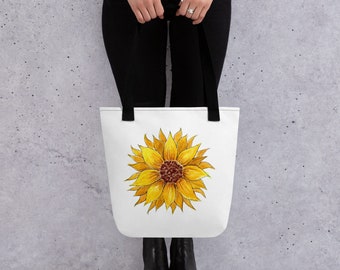 Sunflower Tote Bag with Original Watercolor Design | Spring Wildflower Tote | Sunshine Bag | Made to Order