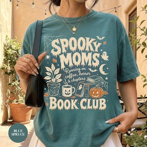 Spooky Moms Book Club Halloween Comfort Colors Shirt, Book Coffee Lover Tshirt Shirt ,Spooky Reader Tee Shirt ,Bookish Mom Doodle Shirt