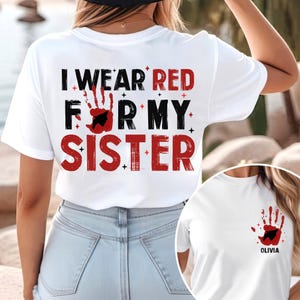 Prénom personnalisé, je porte du rouge pour mes sœurs, plus de t-shirt, chemises sœurs volées, chemise femmes assassinées, t-shirt femmes disparues, chemises amérindiennes