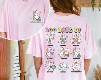 Custom Name 100 Days of School Goose Teacher Shirt, Cute Classroom Teacher Tee, Funny 100th Day Activities Top, 100 Days Shirt