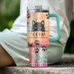 Cat tumbler, Cat 40 Oz Tumbler, Personalized cat cup, Coffee mug for cat lovers, Gift for cat person, Cat lover must