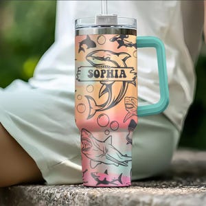 Whale Shark and Ocean Scene Engraved Tumbler, Whale Shark and Hibiscus Engraved 40 Oz Tumbler, Whale Shark Lover, Whale Shark