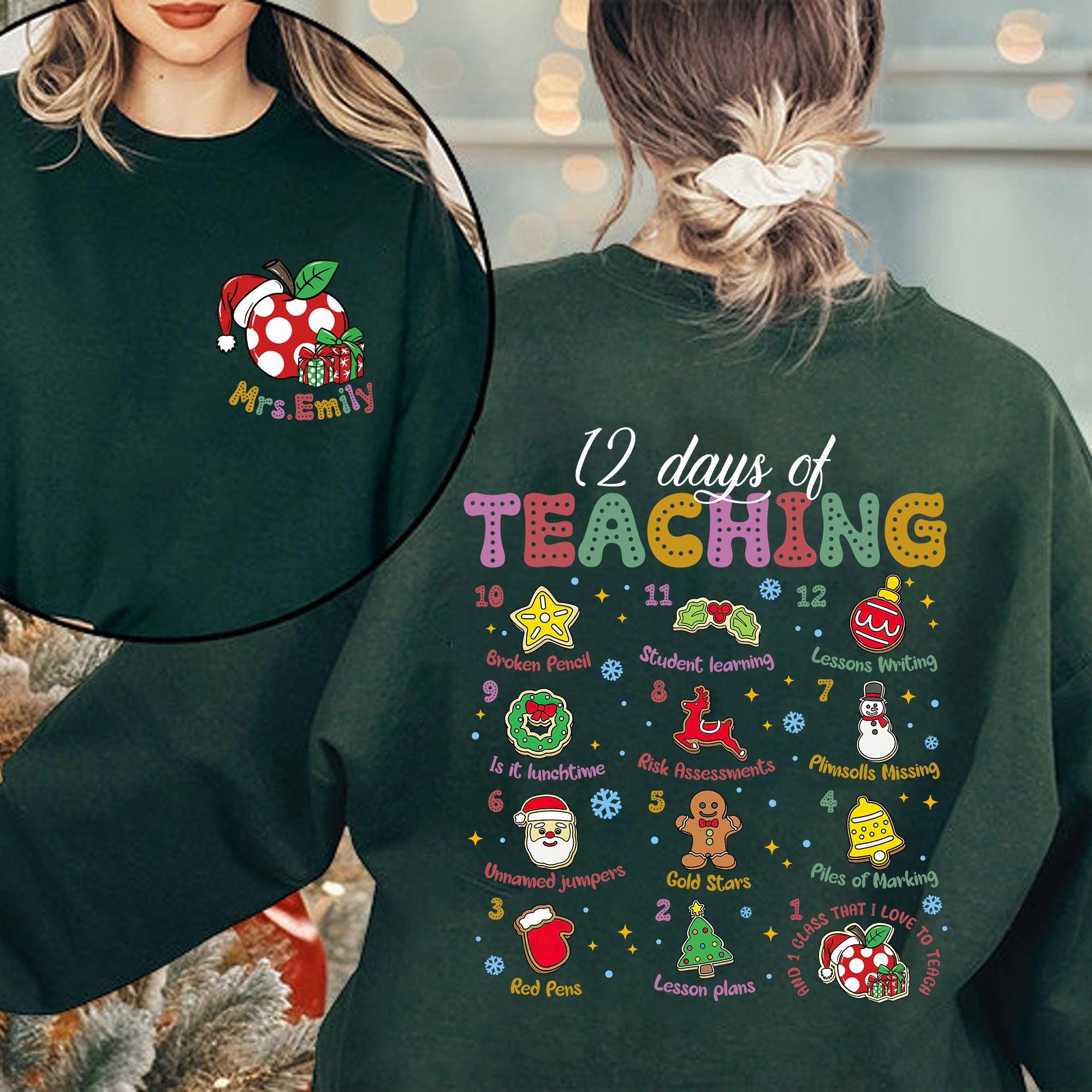 Women's Christmas Teacher T-Shirt - 'Teach Love And Be Merry' Graphic Top With Pencil Design - View #6