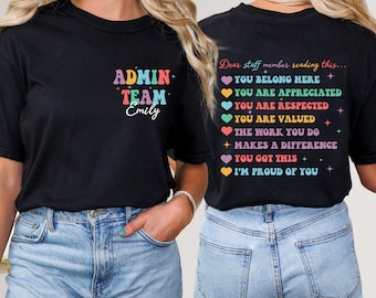 Back-to-School Shirt Custom Name Admin Team Shirts School Staff Gifts Grade Teacher Gifts Teacher Tee Shirt School Team Shirts