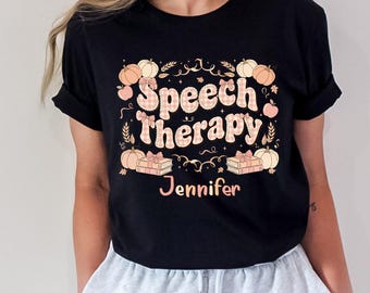 Custom Name Fall Speech Therapy Shirt, Speech Therapist Shirt, Fall Pumpkin Shirt,Autumn Vibes,Slp Thanksgiving, Speech Language Pathologist