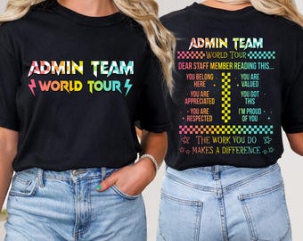 Terug-naar-school-shirt aangepaste naam Admin Team World Tour Shirts schoolpersoneel geschenken klasleraar geschenken leraar T-shirt schoolteam shirts