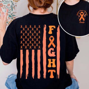 Personalized Leukemia Fight USA Flag Shirt, Orange Ribbon Shirt, Leukemia Cancer Awareness Shirt, Leukemia Warrior Team Name Tshirt