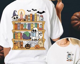 Camiseta personalizada com nome do leitor fantasma: camiseta de biblioteca de Halloween, presente para amantes de livros