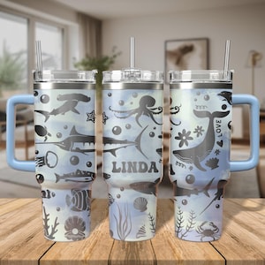 Personalized Whale and Ocean Scene Engraved Tumbler, Whale Engraved 40 Oz Tumbler,Beach Lover Gift, 40oz Ocean Tumbler, Whale Lover Gift