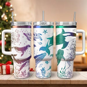 Whale and Ocean Scene Engraved Tumbler, Whale Engraved 40 Oz Tumbler,Beach Lover Gift, 40oz Ocean Tumbler, Whale Lover Gift, Whales