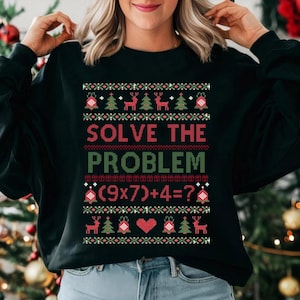 Lös problemet jul ful jultröja, rolig mattelärarskjorta, jullärargåva, jultröja för klassrummet, julskola
