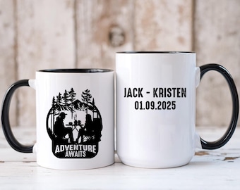 Personalisierter Camping Paar Becher, Abenteuer Becher, Benutzerdefinierte Paar Becher, Brautgeschenk, Verlobung, Hochzeitstag Geschenk