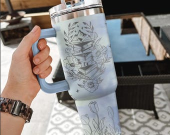 Personalized Reading Books Book Reader One More Page Shelf Library 40 oz Tumbler, Books Laser Engraved, Gift Lover Read Book