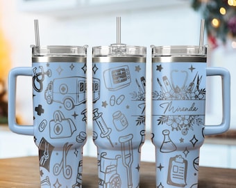 Krankenschwester registriert RN benutzerdefinierte Name 40 Unzen Becher, Geschenk für Krankenschwester, Kaffeebecher, Rn Krankenschwester Geschenkideen, Laser benutzerdefinierte medizinischer Becher