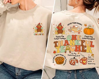 Custom Teacher Fall Shirt One Thankful Teacher Shirt, Teacher Thanksgiving Shirt, Teacher Pumpkin Retro Autumn, Teacher Appreciation Gift