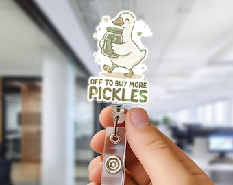 Funny Goose Pickle Badge Reel, Retractable ID Holder for Nurse, Teacher, Foodie, Cute Animal Pickle Lover Gift