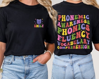 Custom Name Phonemic Awareness Shirt, Science of Reading Shirt, Reading Teacher Shirt, Interventionist Double Sided Back Print T-Shirt