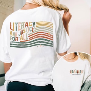 Reading Shirt For Women, Custom Name Literacy And Justice For All, Teacher Shirt,Book Club Shirt,Reading Teacher Shirt,School Librarian Gift