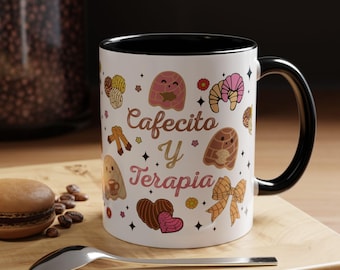 Mug Cafecito y Terapia, Mug Atina, Tasse espagnole, Cadeau pour maman mexicaine, Cafecito Y Chisme, Mug Chingona