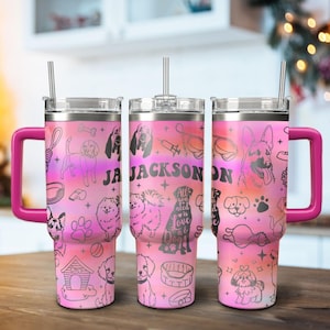 Vaso personalizado para mamá de perro de 40 oz, vaso personalizado con orejas de perro y nombre grabado, vaso para perros, regalos para amantes de los perros, regalo para mamá y papá de perro, recuerdo para perro