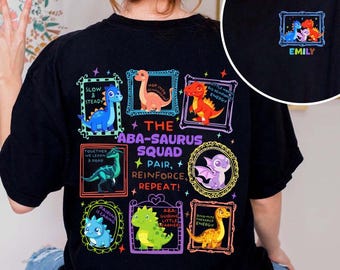 Maglietta personalizzata con nome per terapia comportamentale ABA, simpatica maglietta con dinosauro per analista comportamentale, BCBA, RBT, regalo di laurea per insegnanti di terapia comportamentale.