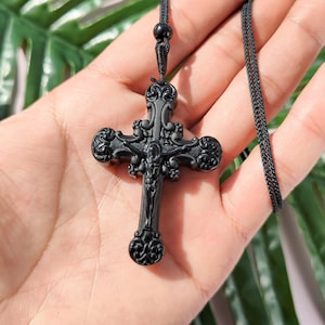 Natuurlijke obsidiaan kruisketting hanger