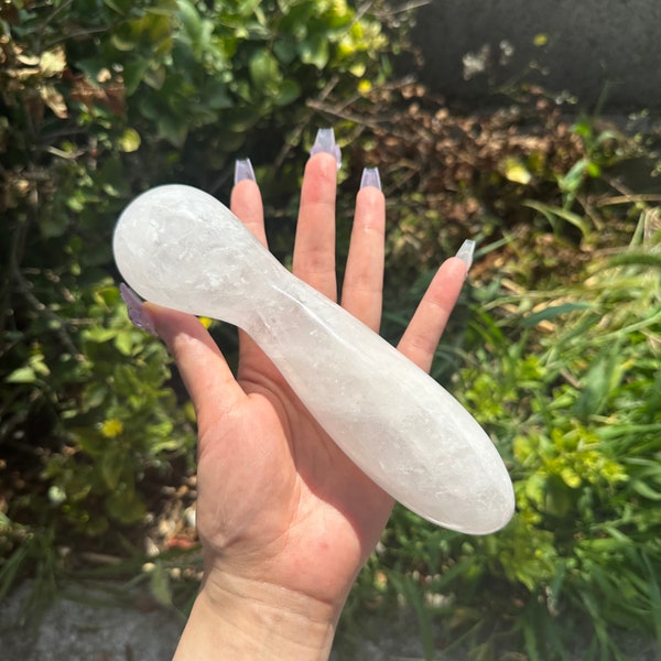 7" Large Curved Clear Quartz Yoni Wand