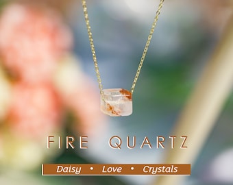 Natuurlijk vuur hematoid kwarts kubieke ketting zilveren ketting S925 hanger