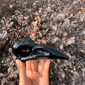 5“ Black Obsidian Raven Skull For Decoration