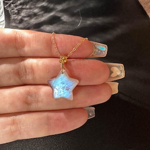 925 Silver Natural Rainbow Moonstone Star Necklace with Free Jewelry Box
