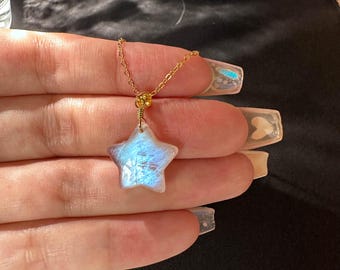 925 Silver Natural Rainbow Moonstone Star Necklace with Free Jewelry Box
