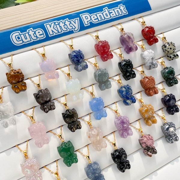 33+ Different Crystals S925 Cute Kitty Pendants Necklaces For Gift