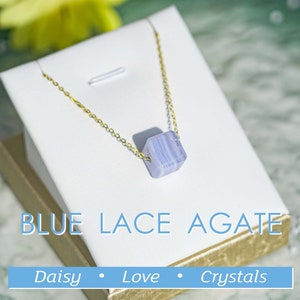 Natural Blue Lace Agate Cubic Necklace Silver Chain S925 Pendant