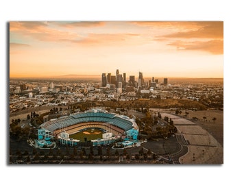 Los Angeles City Skyline LA Baseball Stadium Sports Skyrise Building Architecture Poster, Frame and Stretched Canvas