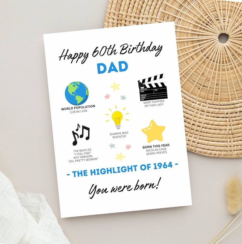 60th Birthday Card for Dad Milestone Birthday Card Gift for Dad Born in 1964 image 1