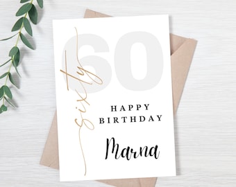 60ème carte d'anniversaire personnalisée élégante | Carte d'anniversaire pour un ami | Carte du 60e anniversaire pour maman, papa, femme, mari, soeur, frère