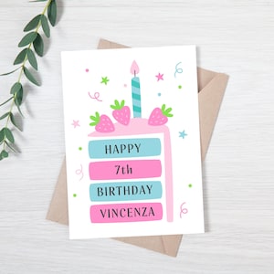 d'anniversaire personnalisée pour fille | Carte d'anniversaire personnalisée pour fille | Carte d'anniversaire pour fille | Carte d'anniversaire rose personnalisée