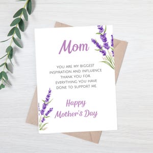 Carte de fête des mères | Bonne fête des mères | Carte lavande pour la fête des mères | Carte personnalisée pour la fête des Mères | Carte pour la fête des Mères avec bouquet de fleurs
